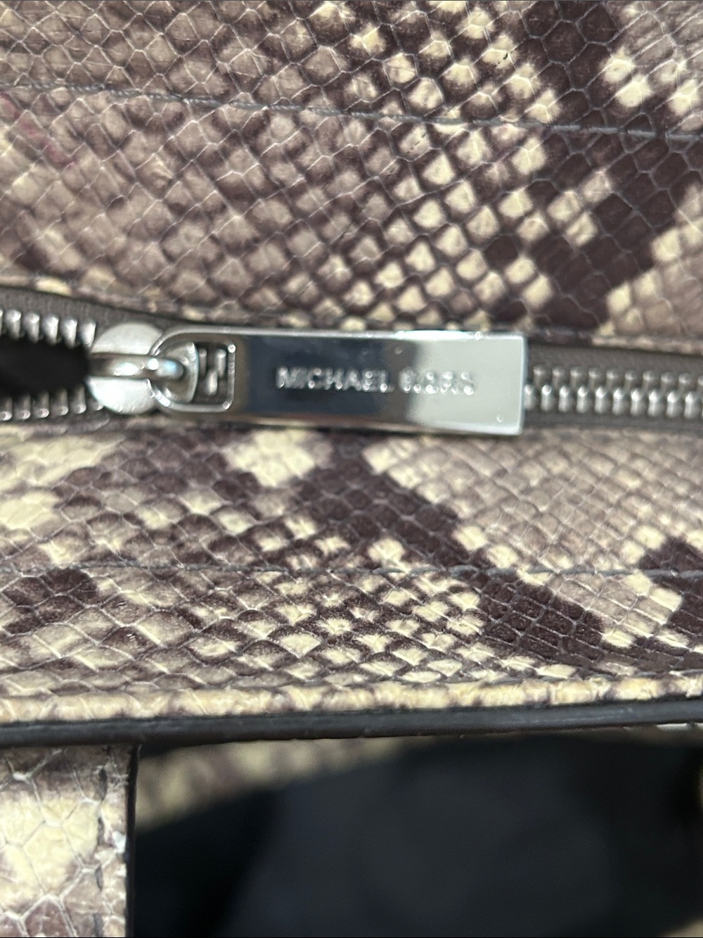 Michael Kors Snake-Print Tote in Brown and Tan 13”X11” - Picture 11 of 12